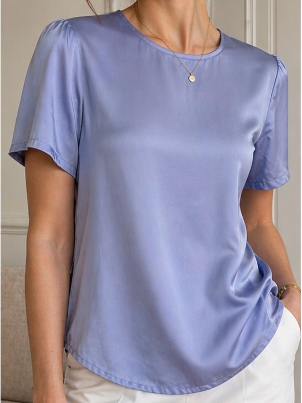 Giorgio Armani Silk Blouse Soft Blue Made in Italy Size US: L, Italy:50